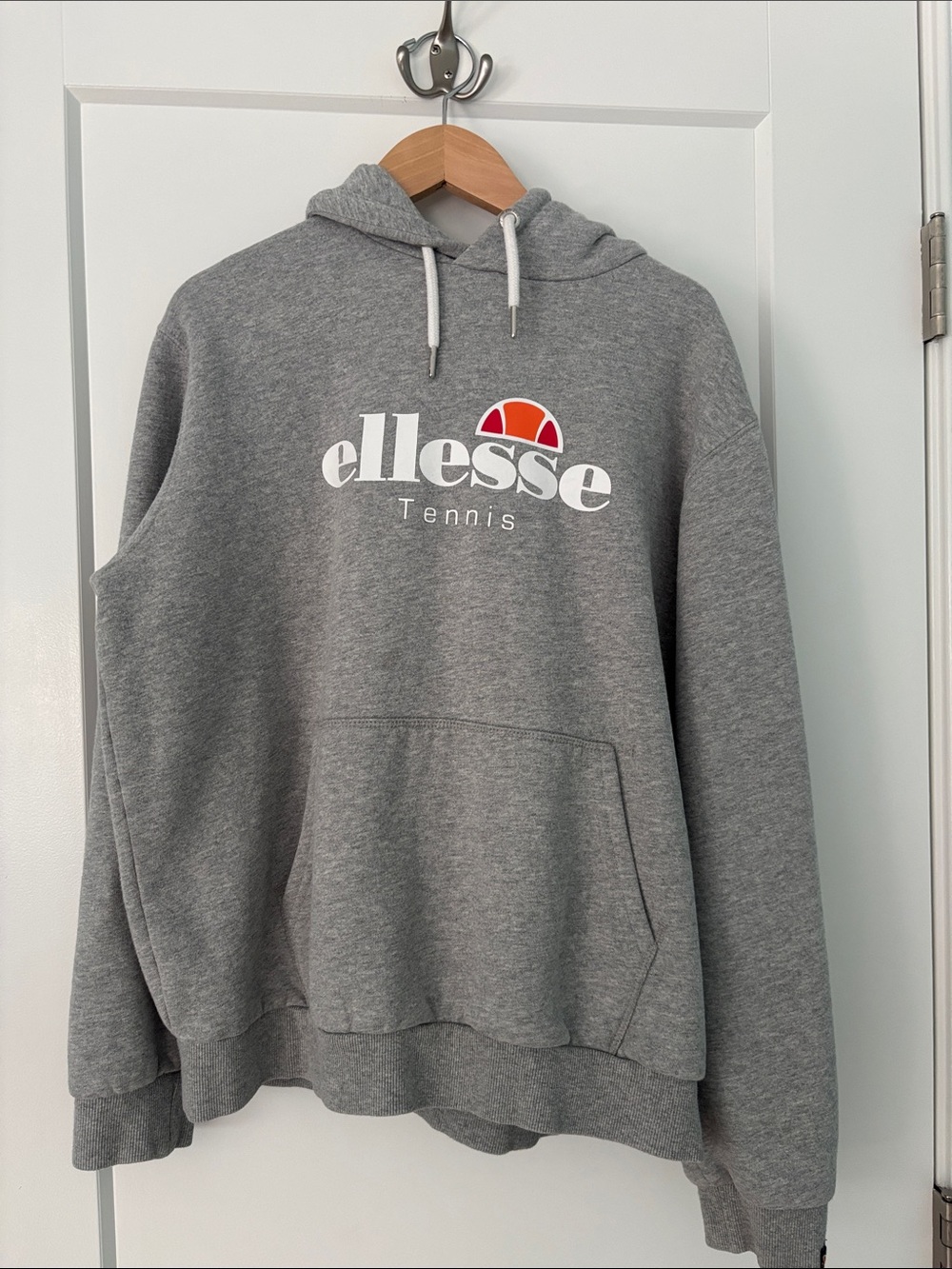 Ellesse Gray Hoodie with Red-Orange Logo, Size 8